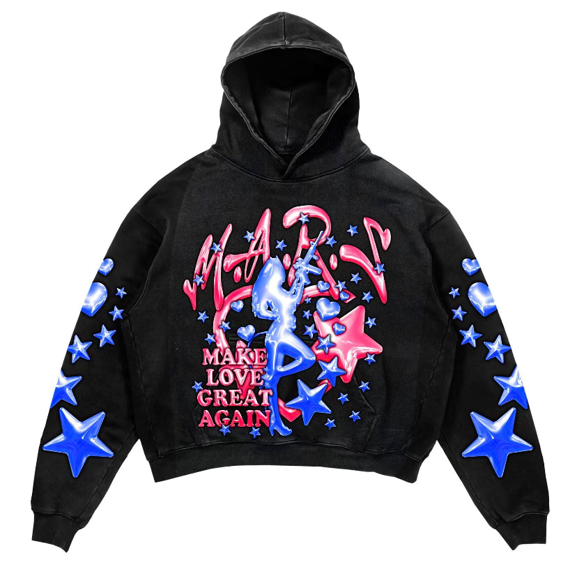 BLACK MAKE LOVE GREAT AGAIN PULL OVER HOODIE