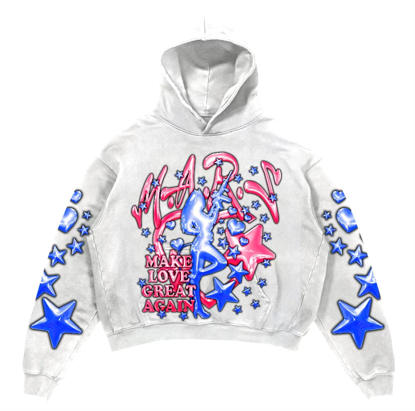 WHITE MAKE LOVE GREAT AGAIN PULL OVER HOODIE