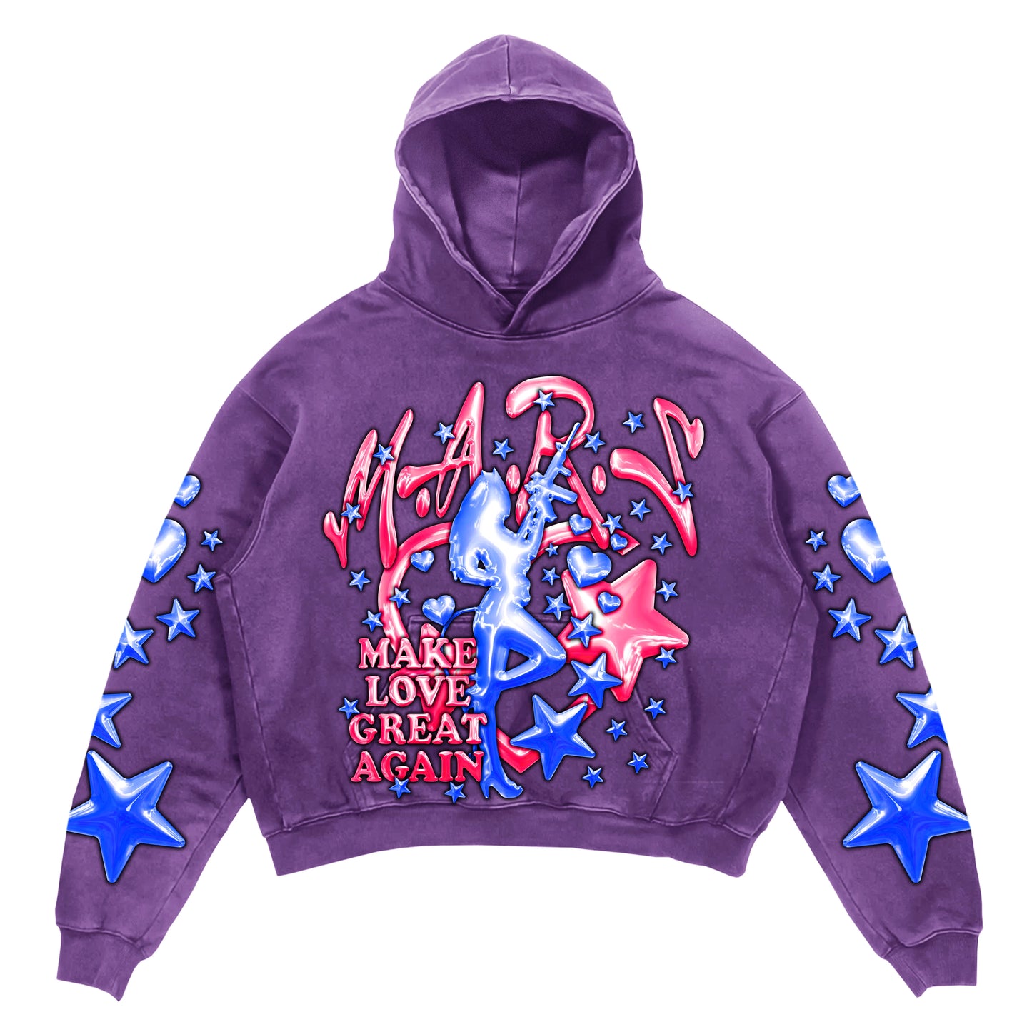 PURPLE MAKE LOVE GREAT AGAIN PULL OVER HOODIE